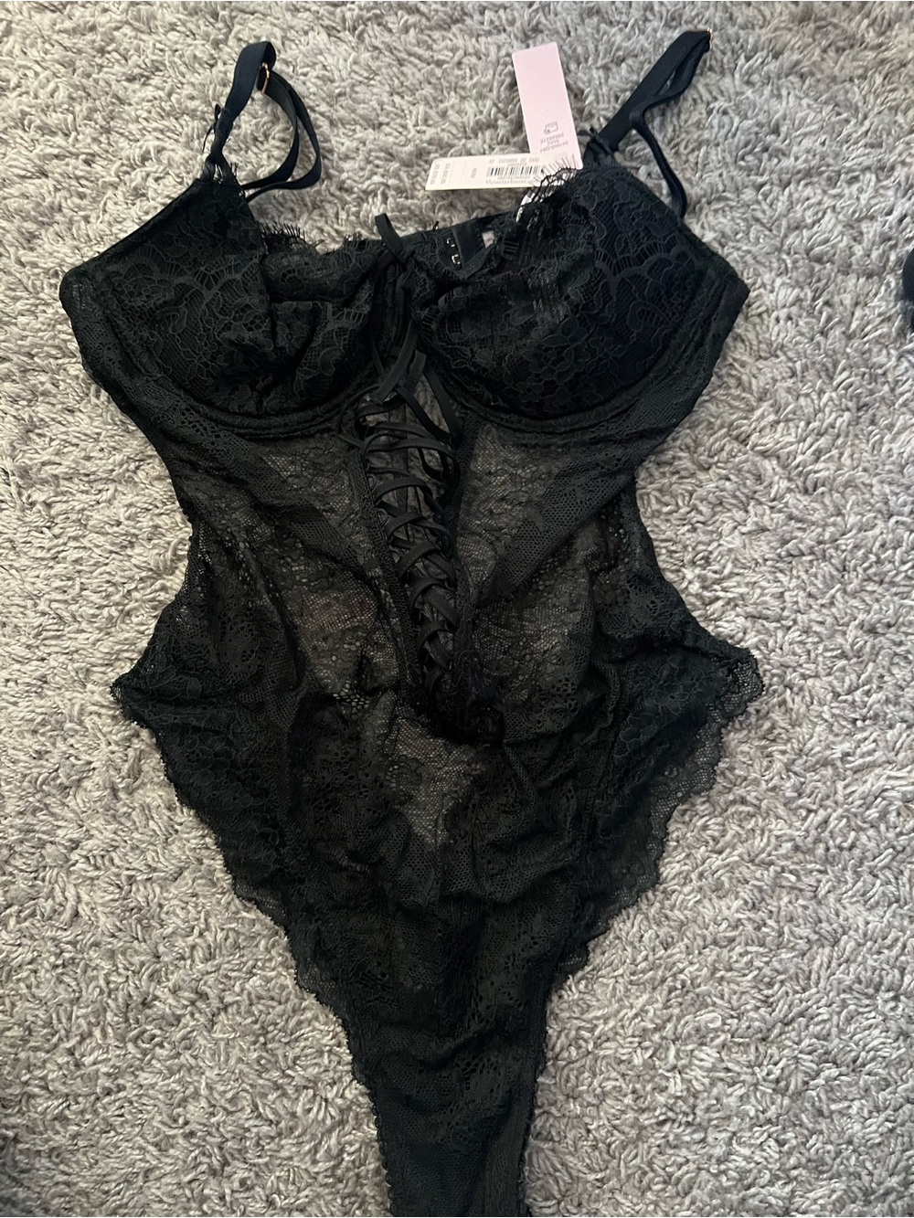 Victoria’s Secret Black Lace Bodysuit - Elegant Women's Lace Detail Medium